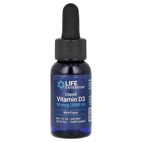 Life Extension, Liquid Vitamin D3, Mint Flavor, 2000 IU, 1 fl oz (29.57 ml)