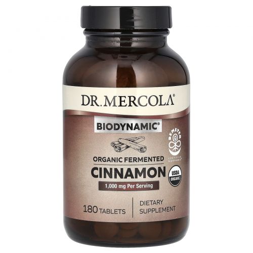 Dr. Mercola, Biodynamic, органическая ферментированная корица, 500 мг, 180 таблеток