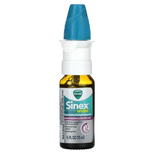 Vicks, Sinex Severe, ультра тонкий увлажняющий спрей, 15 мл (0,5 жидк. Унции)