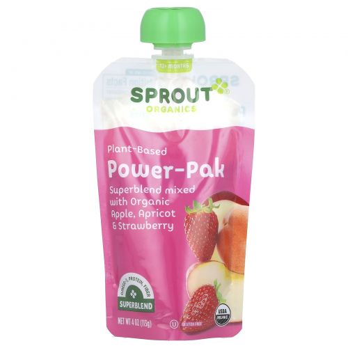 Sprout Organic, Power Pak, 12 Months & Up, Superblend with Apple Apricot & Strawberry, 4.0 oz (113 g)