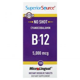 Superior Source, Цианокобаламин B-12, 5,000 мкг, 100 микролингвальных быстрорастворимых таблеток