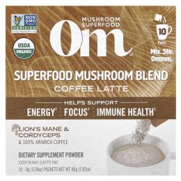 Om Mushrooms, Mushroom Powered Coffee Latte Blend, 10 Packets, 0.28 oz (8 g) Each