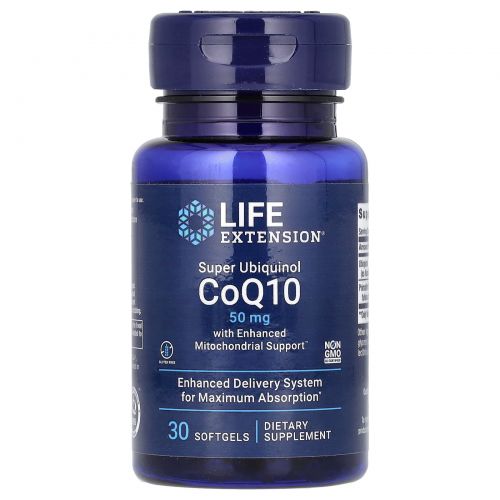 Life Extension, Super Ubiquinol CoQ10 with Enhanced Mitochondrial Support, 50 мг, 30 капсул