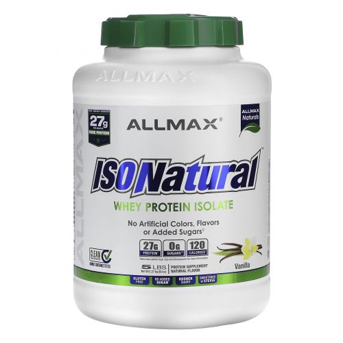 ALLMAX Nutrition, IsoNatural, 100% Ultra-Pure Natural Whey Protein Isolate (WPI90), Vanilla, 5 lbs (2.27 kg)