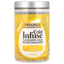 Twinings, Cold Infuse,  Flavoured Cold Water Enhancer, Lemon & Ginger, 12 Infusers, 1.06 oz (30 g)
