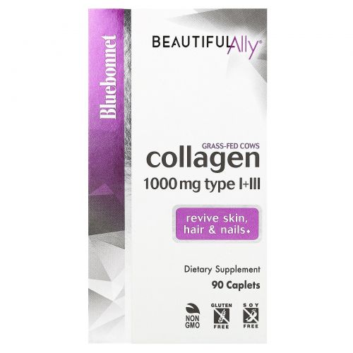 Bluebonnet Nutrition, Beautiful Ally, Collagen Type I+III, 1000 mg, 90 Caplets