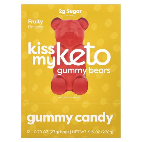 Kiss My Keto, Keto Gummies, Apple, Strawberry, Peach , 12 Bags, 22.5 g Each