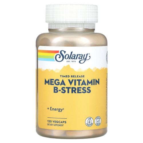 Solaray, Mega B-Stress, двухэтапный, пролонгированное время, 120 вегетарианских капсул