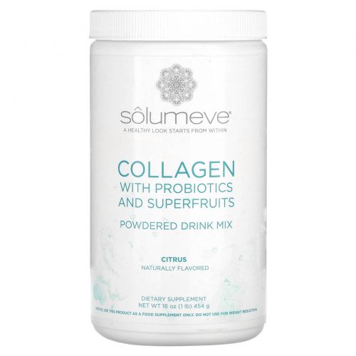 Solumeve, Radiant Beauty, порошковая смесь для напитков с экологически чистым коллагеном, пробиотиками и суперфруктами, цитрусовые, 454 г (16 унций)