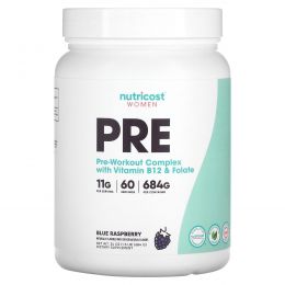 Nutricost, для женщин, предтренировочный комплекс с витамином B12 и фолатом, вкус голубой малины, 684 г (1,5 фунта)