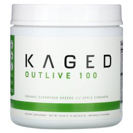 Kaged, Outlive 100, органическая зелень-суперфуды, со вкусом яблока и корицы, 510 г (18 унций)