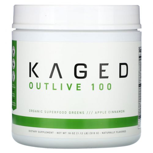 Kaged, Outlive 100, органическая зелень-суперфуды, со вкусом яблока и корицы, 510 г (18 унций)
