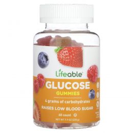 Lifeable, Жевательные мармеладки с глюкозой, натуральные ягоды, 60 жевательных таблеток