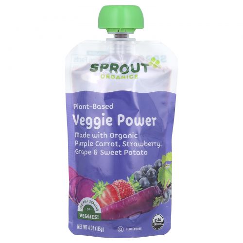 Sprout Organic, Veggie Power, Purple Carrot with Strawberry, Grape & Sweet Potato, 4 oz (113 g)