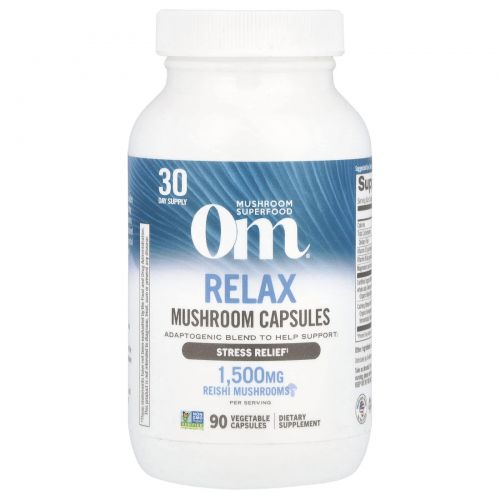 Om Mushrooms, Gently Zen, на основе рейши с ашвагандой и ГАМК, 90 растительных капсул