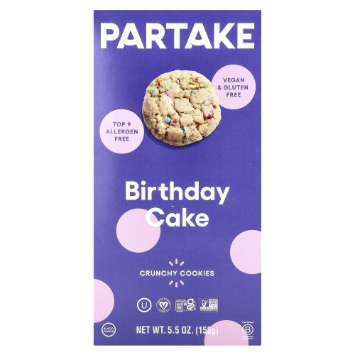 Partake Foods, Crunchy Cookies, Birthday Cake, 5.5 oz (156 g)