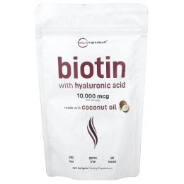 Micro Ingredients, Биотин с гиалуроновой кислотой, 365 мягких таблеток