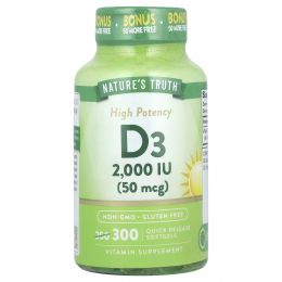 Nature's Truth, High Potency Vitamin D3, 50 mcg (2,000 IU), 300 Quick Release Softgels