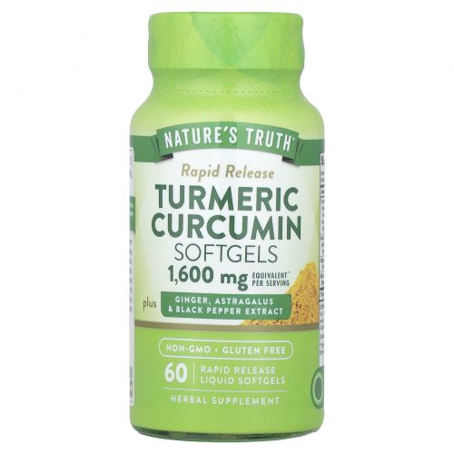 Nature's Truth, Turmeric Curcumin plus Ginger, Astragalus and Black Pepper Extract, 800 mg,  60 Rapid Release Liquid Softgels