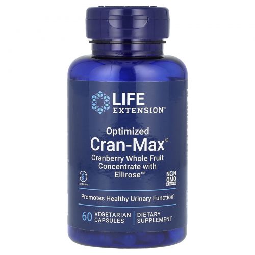 Life Extension, Оптимизированный Cran-Max, концентрат цельных плодов клюквы с экстрактом гибискуса, 60 вегетарианских капсул