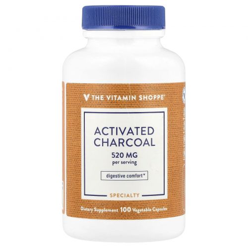 The Vitamin Shoppe, Активированный уголь, 520 мг, 100 растительных капсул (260 мг на капсулу)