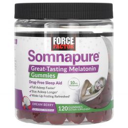Force Factor, Somnapure, жевательные таблетки с мелатонином, 5 мг, ягодный вкус, 120 жевательных таблеток