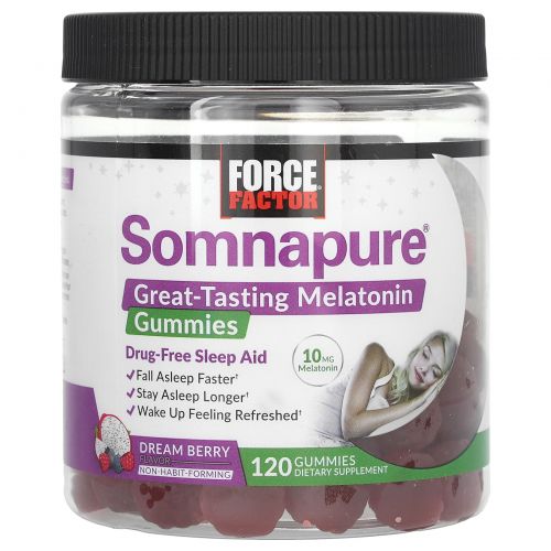 Force Factor, Somnapure, жевательные таблетки с мелатонином, 5 мг, ягодный вкус, 120 жевательных таблеток