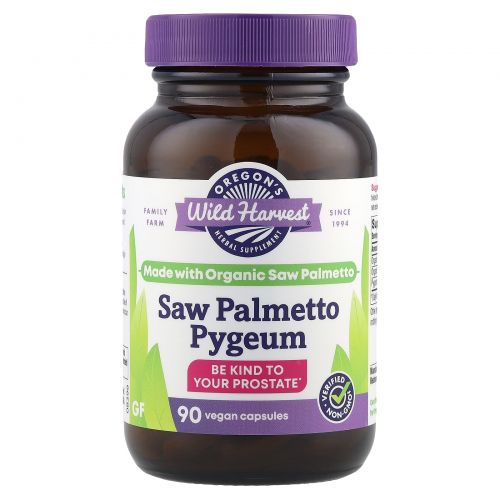 Oregon's Wild Harvest, Со пальметто с корой африканской сливы, 90 капсул на растительной основе без ГМО