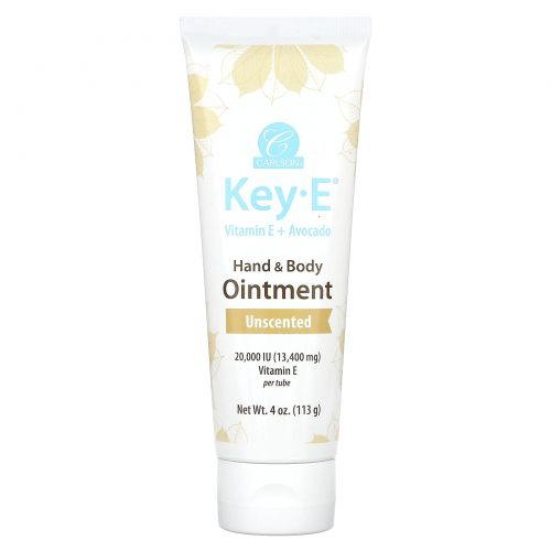 Carlson, Key-E, мазь для рук и тела, без запаха, 13 400 мг (20 000 МЕ), 113 г (4 унции)