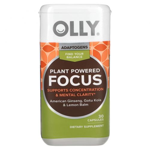 OLLY, Plant Powered Focus, растительный фокус, 30 капсул