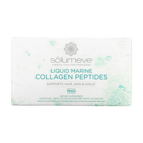 Solumeve, Ageless Beauty, жидкий морской коллаген с коэнзимом Q10 и растительными веществами, поддержка волос, кожи и ногтей, с персиковым вкусом, 10 флаконов по 50 мл (1,69 жидк. унции)