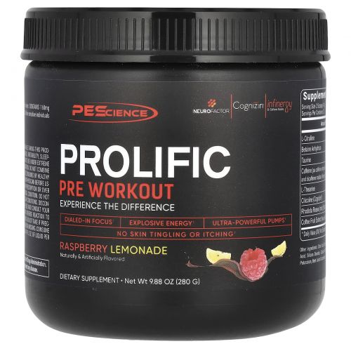 PEScience, Prolific, Pre-Workout, Raspberry Lemonade, 9.88 oz (280 g)