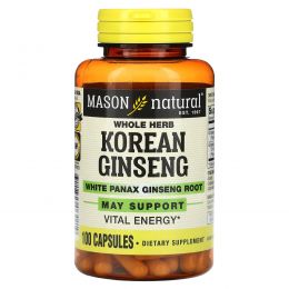 Mason Natural, Корейский женьшень из цельных трав с корнем белого женьшеня, 100 капсул
