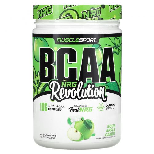 MuscleSport, BCAA, NRG Revolution, яблочные конфеты, 450 г (15,9 унции)