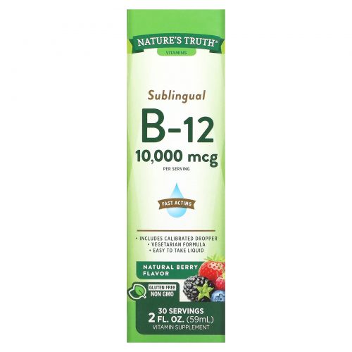 Nature's Truth, Сублингвальный витамин B12, натуральные ягоды, 10 000 мкг, 59 мл (2 жидк. Унции)