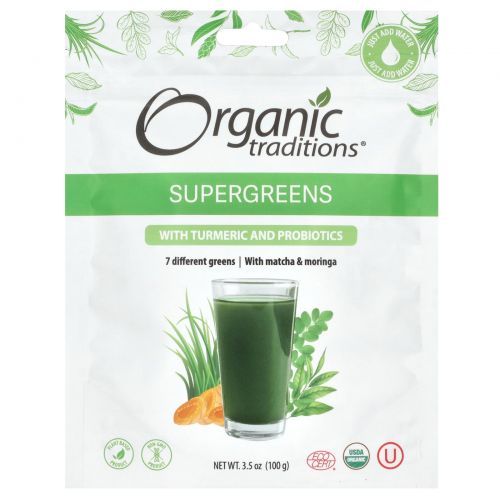 Organic Traditions, Probiotic Super Greens with Turmeric, 3.5 oz (100 g)
