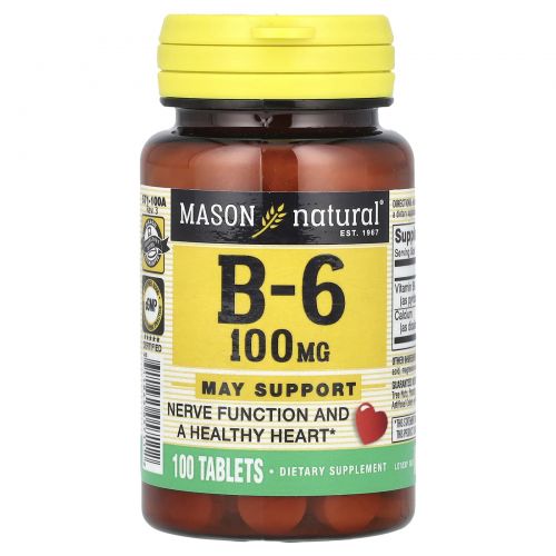 Mason Natural, Vitamin B6, 100 mg, 100 Tablets