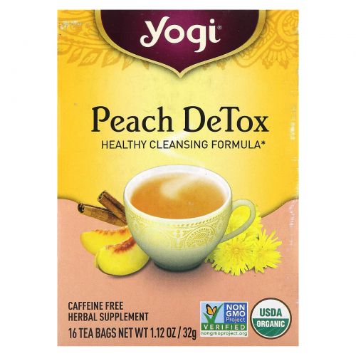 Yogi Tea, Peach Detox, без кофеина, 16 пакетиков, 1,12 унции (32 г)