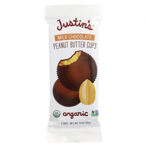 Justin's Nut Butter, Органический молочный шоколад с арахисовым маслом, 2 стакана, 40 г (1,4 унции)