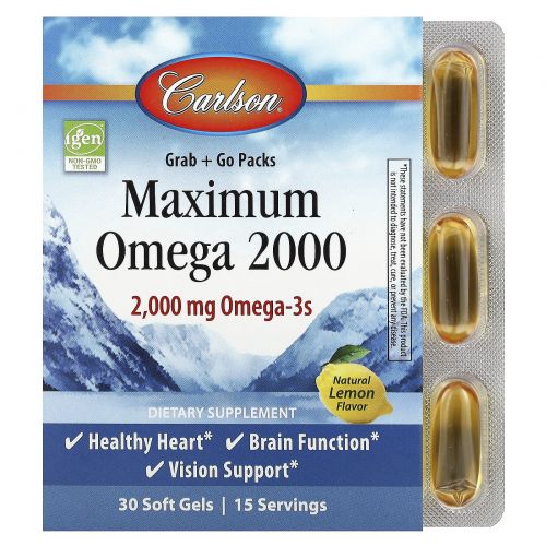 Carlson Labs, Maximum Omega 2000, Natural Lemon, 2,000 mg, 30 Softgels
