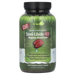 Irwin Naturals, Steel-Libido Red, усиленный кровоток, 150 желатиновых капсул с жидким содержимым