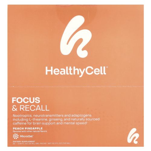 HealthyCell, Focus & Recall, персиковый ананас, 30 гелевых пакетиков по 25 мл (0,84 жидк. Унции)