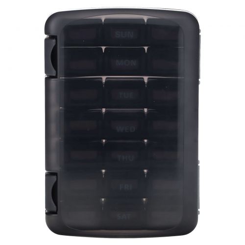 Ezy Dose, органайзер для таблеток еженедельного приема 3 раза в день, с футляром, черный, 1 шт.