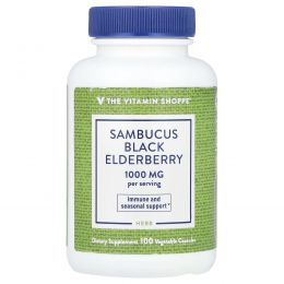 The Vitamin Shoppe, Бузина черная, 1000 мг, 100 растительных капсул (500 мг в 1 капсуле)