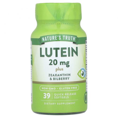 Nature's Truth, Lutein plus Zeaxanthin & Bilberry, 20 mg , 39 Quick Release Softgels