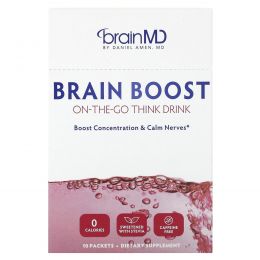 BrainMD, Brain Boost, напиток для мозга, который можно взять с собой, без кофеина, 10 пакетиков
