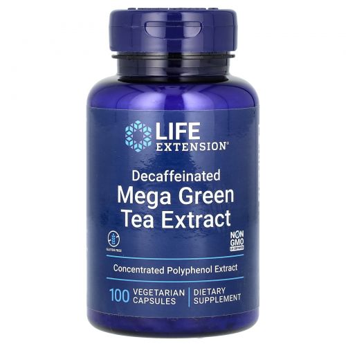 Life Extension, Мега экстракт зеленого чая  без кофеина , 100 вегетарианских капсул