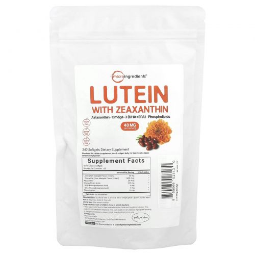 Micro Ingredients, Лютеин с зеаксантином, 240 мягких таблеток