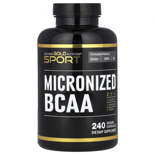 California Gold Nutrition, микронизированные BCAA, аминокислоты с разветвленной цепью, 500 мг, 240 растительных капсул (250 мг в 1 капсуле)