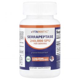 Vitamatic, Серрапептаза, 240 000 SPU, 120 капсул из гипромеллозы DRcaps® (120 000 SPU на капсулу)